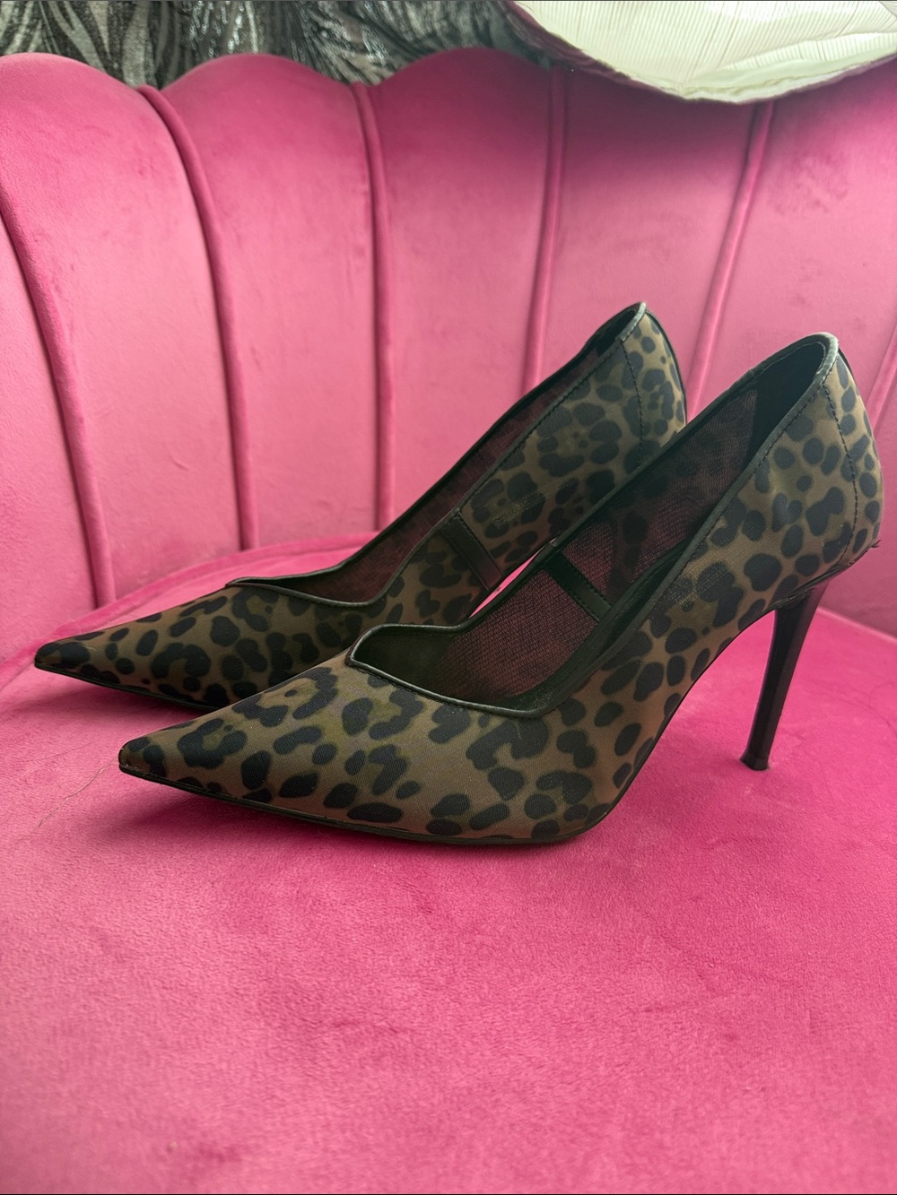 Steve Madden Raz Pointed-Toe Stiletto Leopard Mesh Pumps